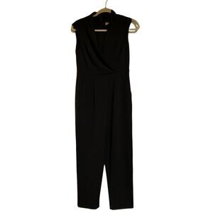 Calvin Klein Size 4 Black Jumpsuit Sleeveless Pockets with Satin Detail V Neck